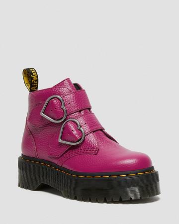 Pink Women's Dr Martens Devon Heart Leather Platform Boots | CA 234DFM